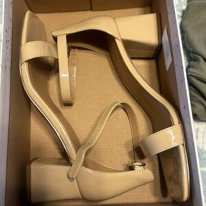 Abound patent cream heels with leather strap